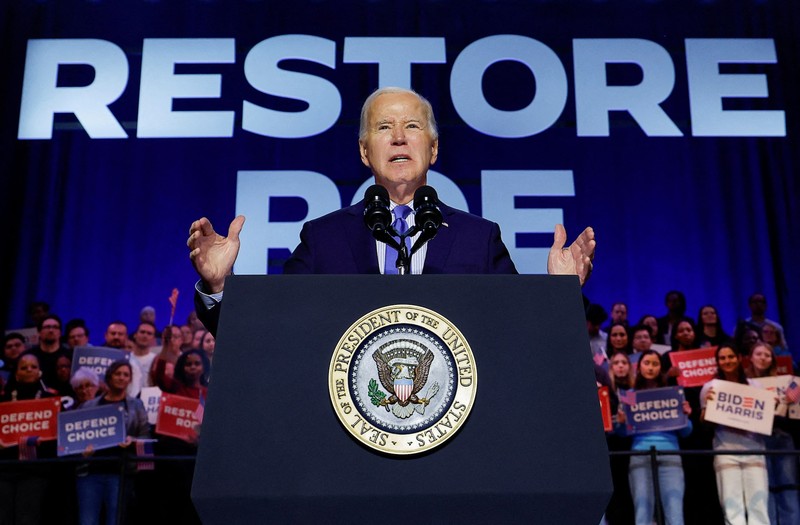 U.S. President Biden and former Presidents Obama and Clinton participate in a discussion at Radio City Music Hall in New York