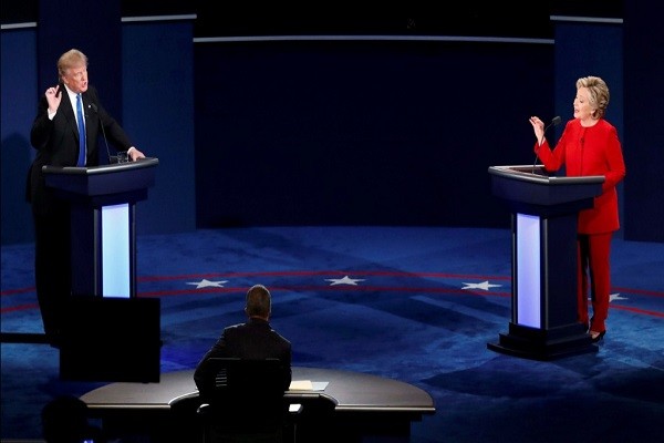 U.S. Vice President George H.W. Bush and Democratic presidential candidate Michael Dukakis are pictured during a U.S. presidential election debate in Los Angeles