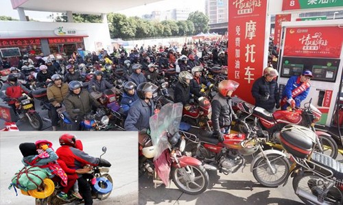 View - 	Hàng triệu xe máy tại Trung Quốc đội rét về quê ăn Tết 