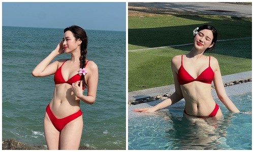 View - 	Hoa hậu Đỗ Thị Hà khoe dáng nuột với bikini trên biển Thái Lan