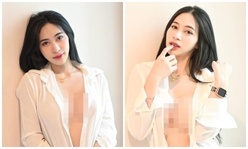 View - 	Hot girl siêu vòng một quên nội y mặc sơ mi buông lơi