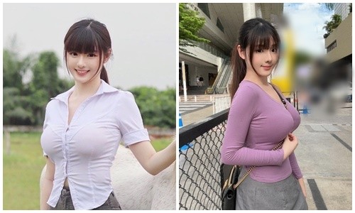 View - 	Hot girl siêu vòng một gây chú ý dù diện đồ kín như bưng