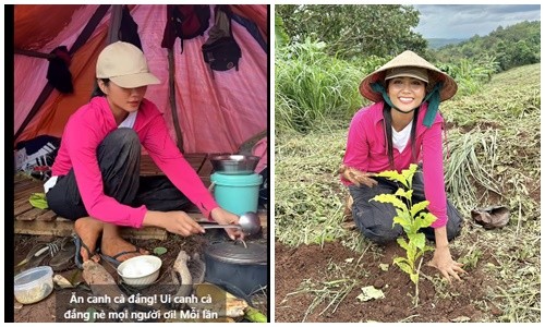 View - 	H’hen Niê chân lấm tay bùn khi về quê làm nông