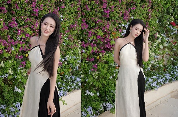 A hau Bui Khanh Linh goi cam voi ao dai cach tan co yem