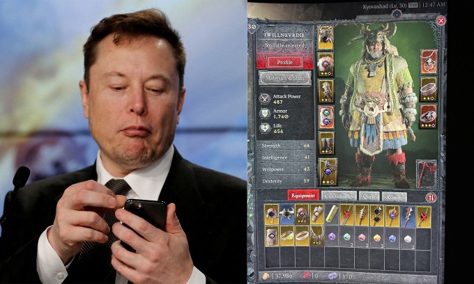 Elon Musk và nhân vật game Diablo IV ông chia sẻ trên X. Ảnh: Reuters/X