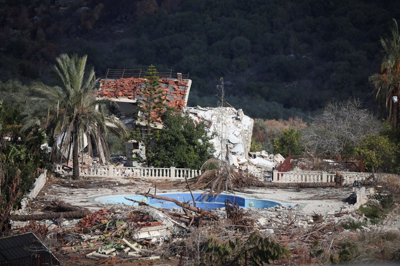 A view of a destroyed building in southern Lebanon as seen from Israel's side of the border with Lebanon