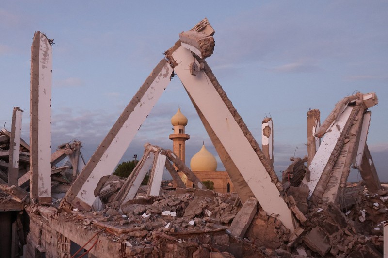 A view shows rubble of a damaged church in Derdghaiya