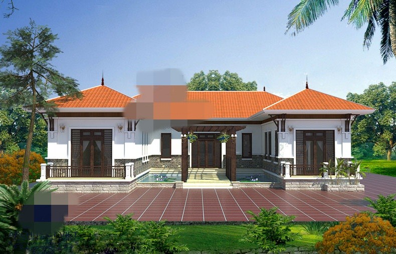 Thiết kế nhà 1 tầng 4 phòng ngủ mái thái hình chữ U ở Hưng Yên BT111255