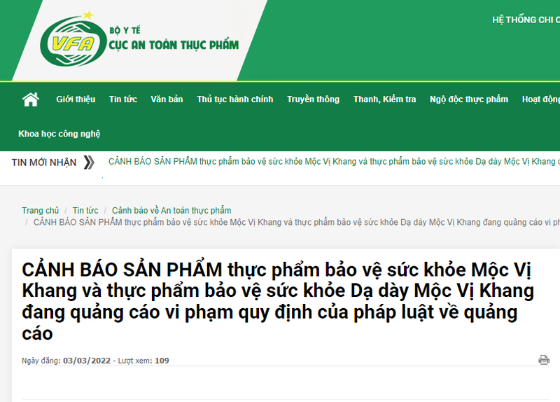 Canh bao ve thong tin quang cao san pham TPBVSK Moc Vi Khang