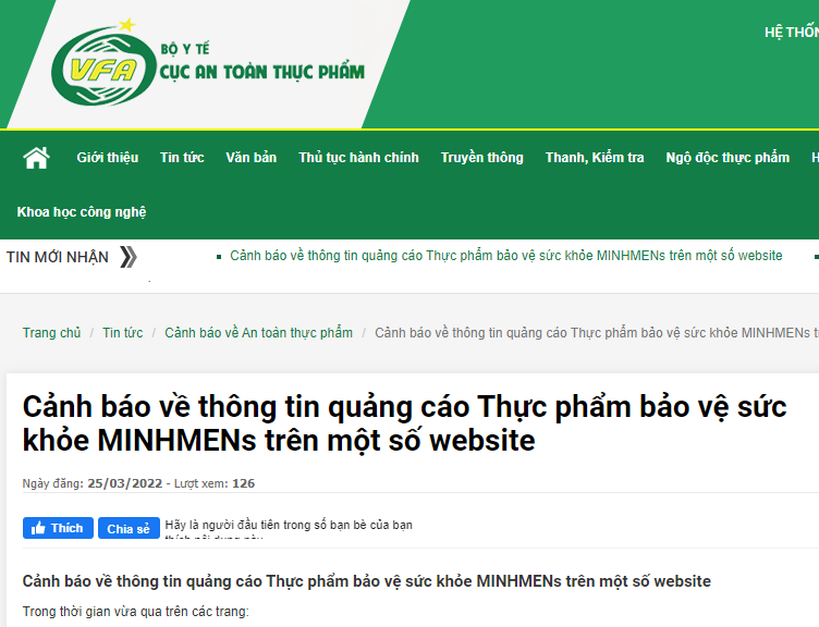 Canh bao ve thong tin quang cao san pham TPBVSK MINHMENs