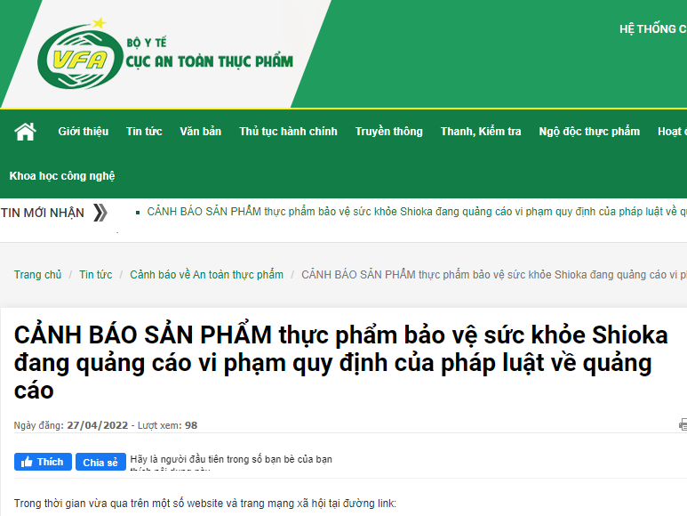 Canh bao ve thong tin quang cao san pham TPBVSK Shioka