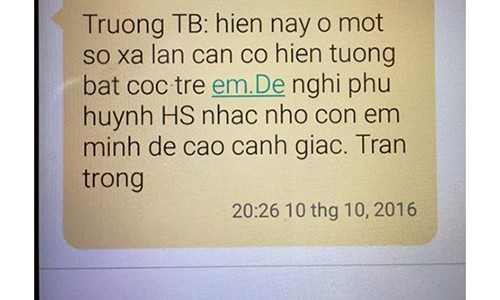 Hung Yen: Phu huynh hoang mang vi tin nhan canh bao nan bat coc?