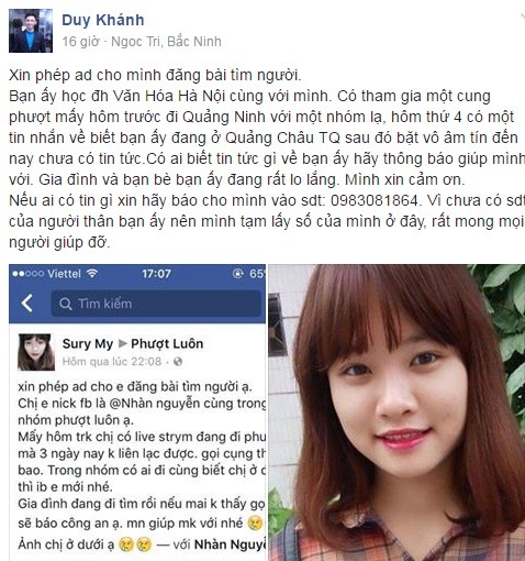 Xon xao thong tin thieu nu xinh dep mat tich khi di phuot-Hinh-3