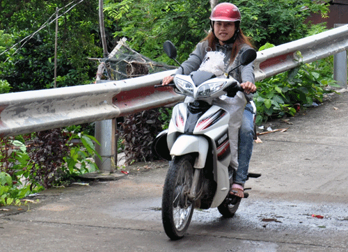 Bong hong ben duyen nghe xe om tren dao Hon Tre