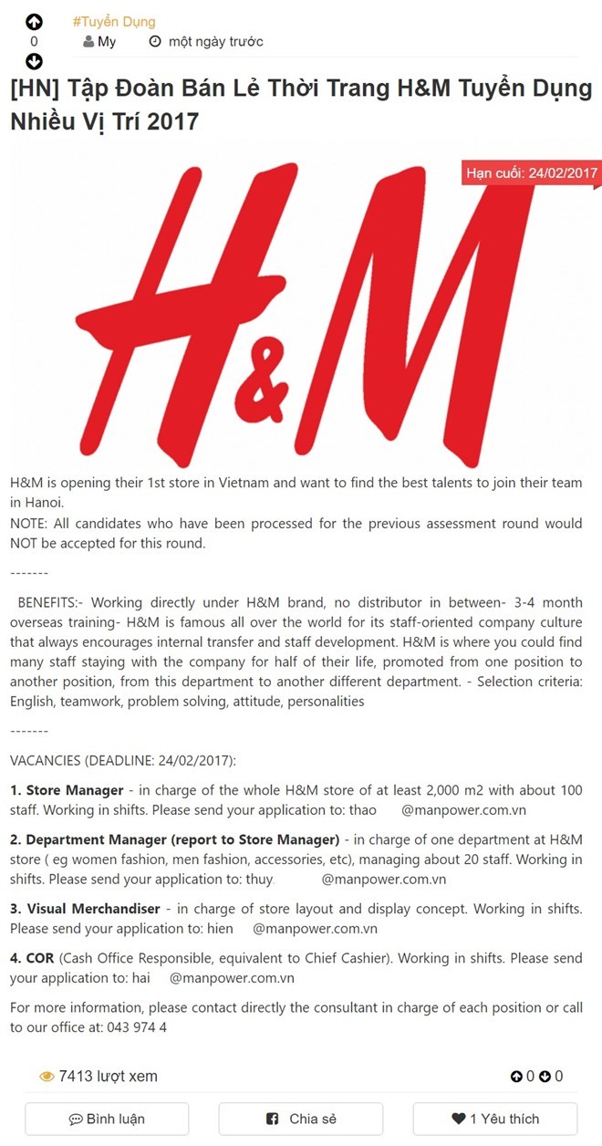 Hot: H&M mo cua hang dau tien o Ha Noi?