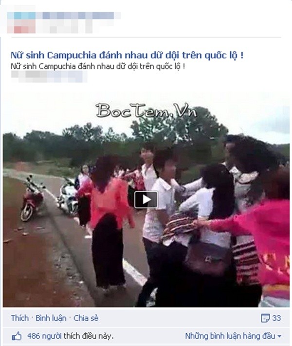 Xon xao clip nu sinh Khmer hon chien tren quoc lo