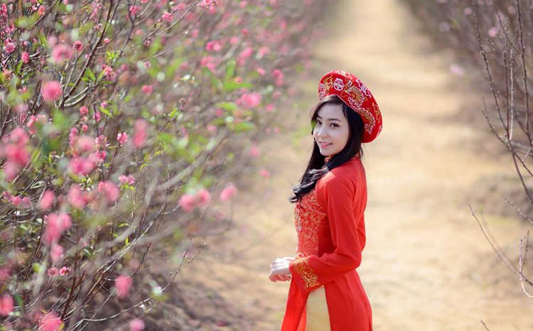 Anh thieu nu mac ao dai khoe sac ben canh dao xuan-Hinh-6