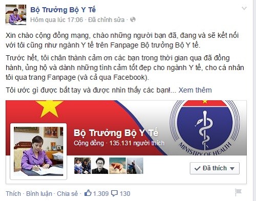 Bo truong Bo Y te tra loi nguoi dan qua Facebook