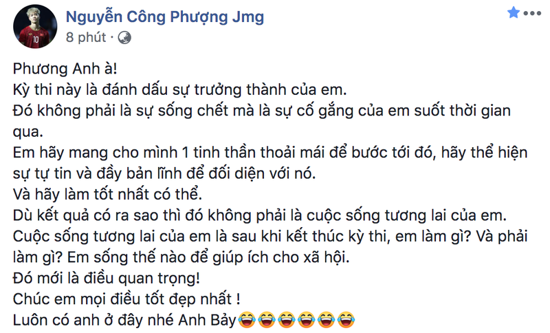 Cong Phuong nhan nhu em gai truoc ky thi THPT 2019