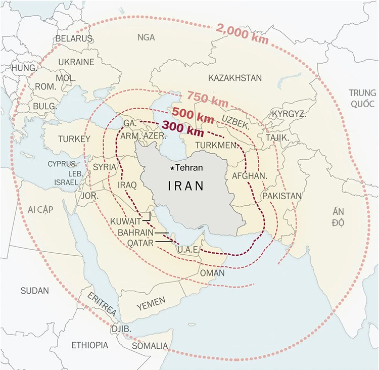 View - 	Trung Đông rực lửa, lộ diện Bản đồ thông tin tên lửa của Iran