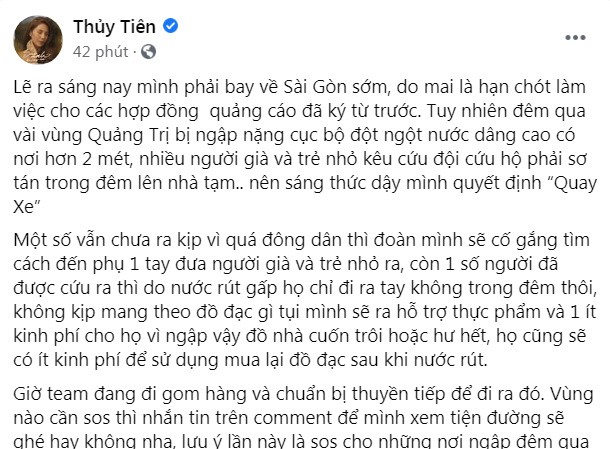 Quang Tri ngap nang, len xe ve TPHCM... Thuy Tien “quay dau” cuu tro tiep