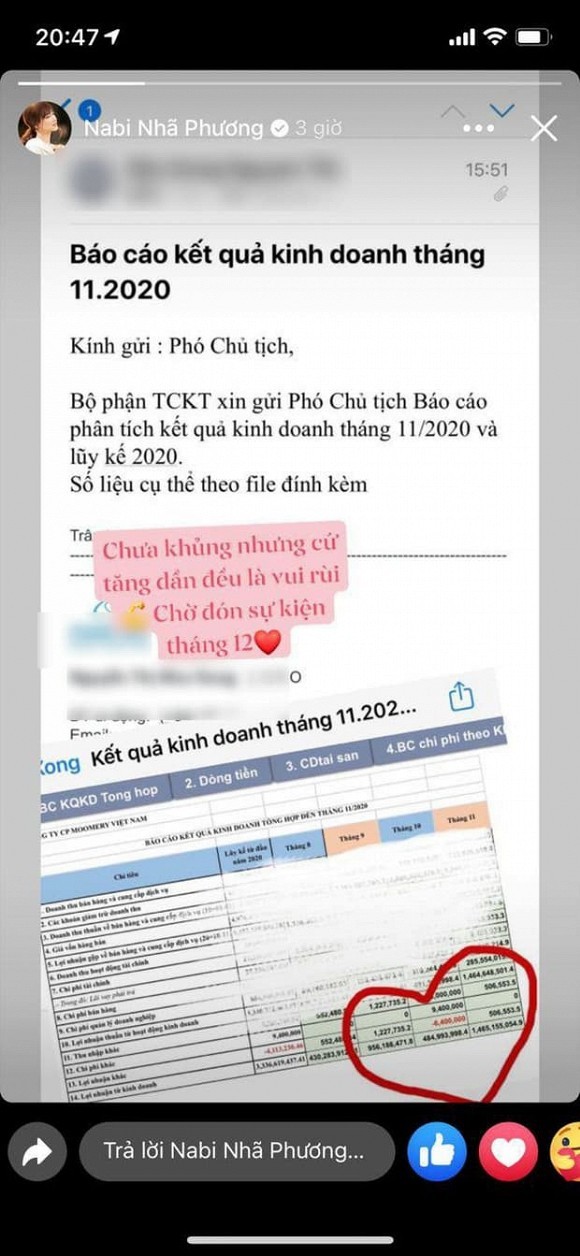 Nha Phuong khoe kheo la Pho Chu tich cong ty doanh thu 1,5 ty/thang?
