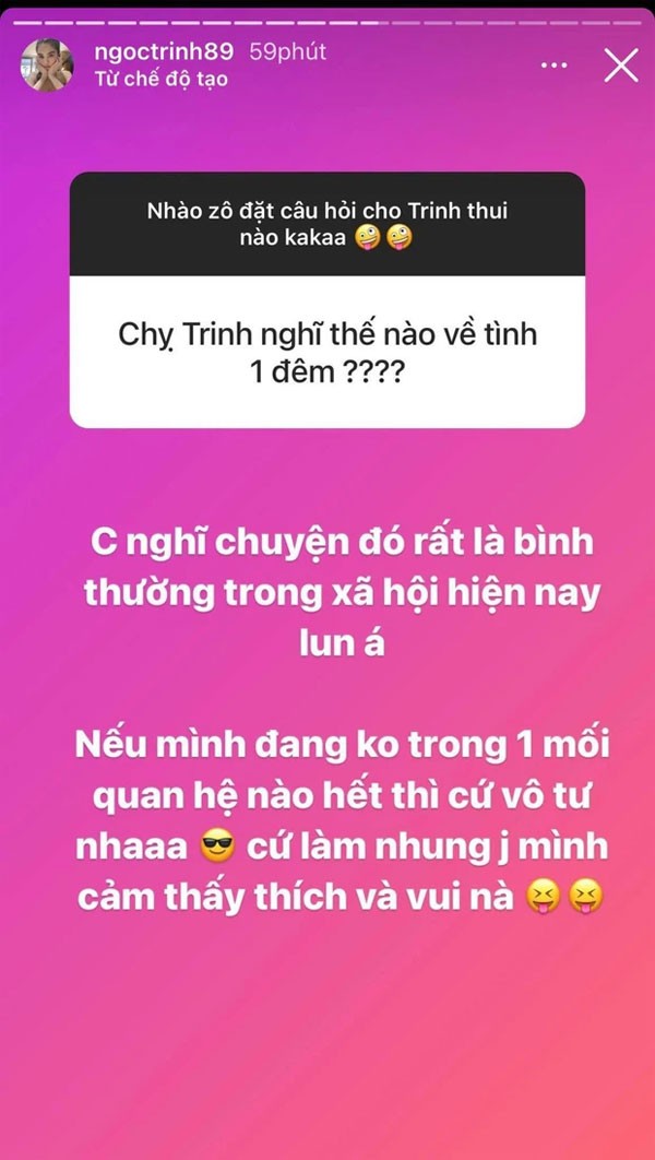 Ngoc Trinh gay tranh cai khi noi ve tinh mot dem