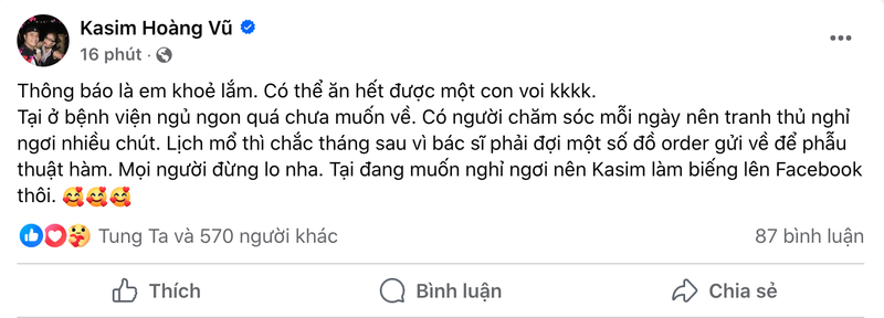 Kasim Hoang Vu: “Em khoe lam, lich mo thi chac thang sau“