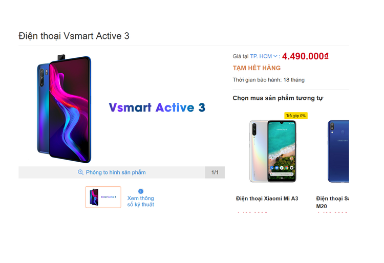 Vsmart Active 3: Chip MediaTek, camera tho thut tu 4.5 trieu dong