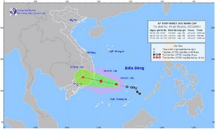 Ap thap nhiet doi cach bo bien Khanh Hoa-Ninh Thuan khoang 140km