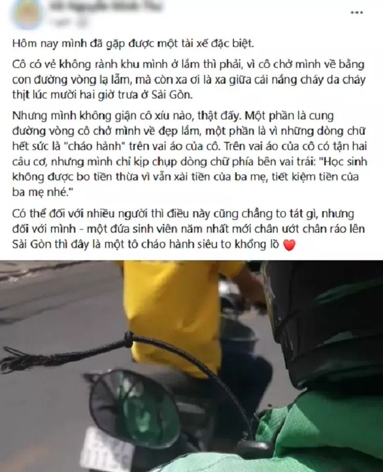 Dong chu viet tren vai ao nu tai xe khien ai doc cung sut sui