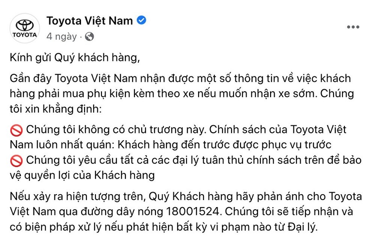 Toyota Viet Nam lai khang dinh khong ban xe kieu 