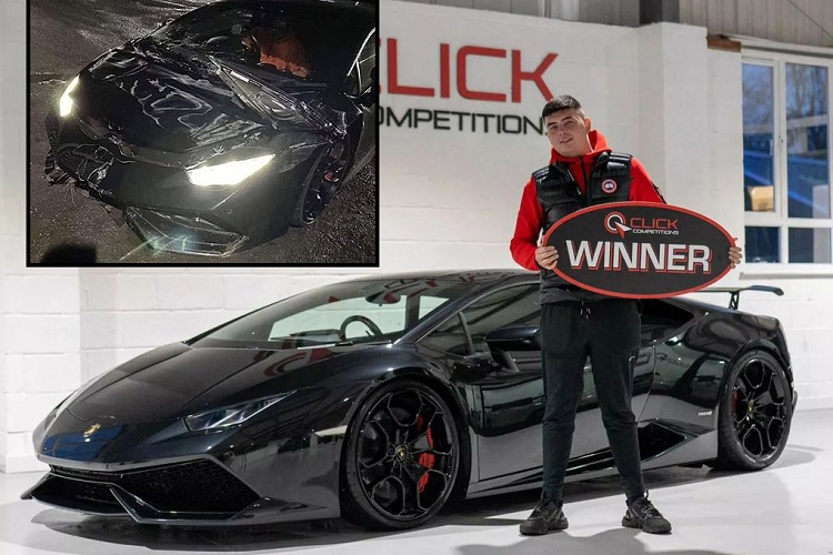 Vừa trúng thưởng Lamborghini Huracan tiền tỷ đã tai nạn nát đầu