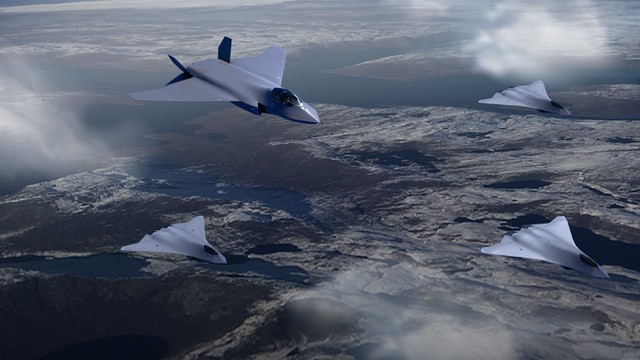 Cap sat thu Su-57 va UAV Hunter-B cua Nga 