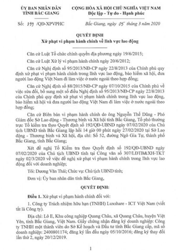 Cong ty Luxshase - ICT dua gan 677 nguoi Trung Quoc vao Viet Nam lao dong trai phep
