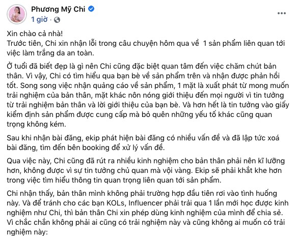 Phuong My Chi len tieng xin loi vi PR qua lo san pham lam trang da chua ro nguon goc-Hinh-2