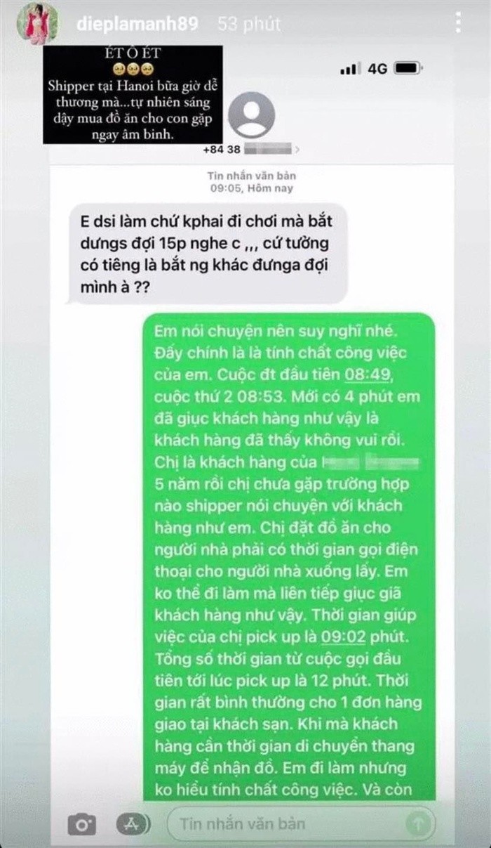 Diep Lam Anh goi mot nam shipper la 'dau gau'-Hinh-2