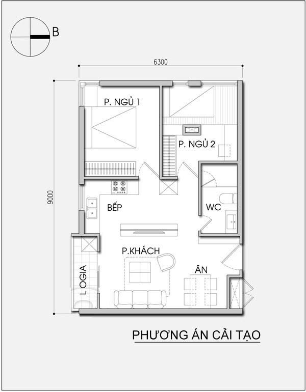 Cai tao can ho 56m2 thoang dang cho gia dinh tre-Hinh-2