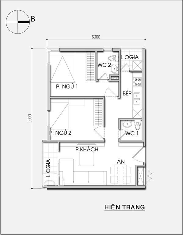 Cai tao can ho 56m2 thoang dang cho gia dinh tre