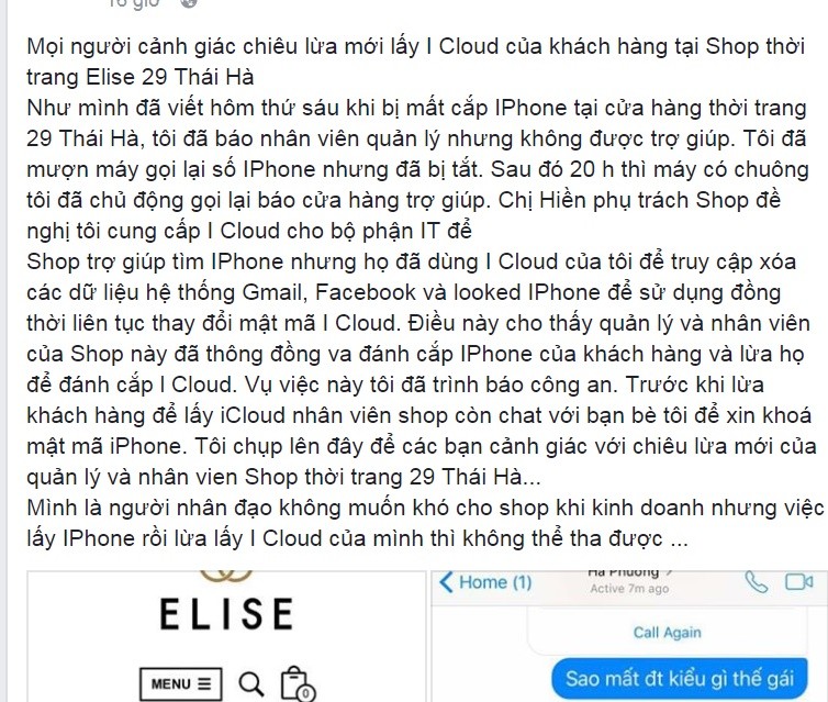 Khach mat iPhone tai Elise Thai Ha, nghi van nhan vien lay trom