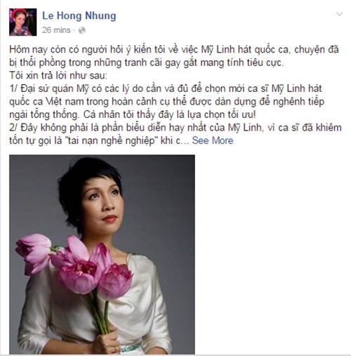 Hong Nhung len tieng benh vuc vu My Linh hat Quoc ca-Hinh-3