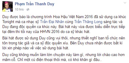 Thanh Duy to BTC HHVN su dung ca khuc khong xin phep-Hinh-2
