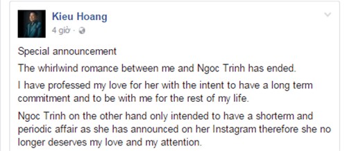 Ty phu Hoang Kieu chia tay Ngoc Trinh khong ly do gay soc