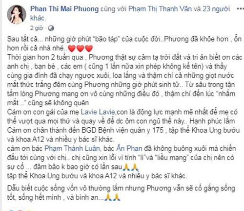 Mai Phuong trai long sau phut sinh tu vi benh ung thu-Hinh-2