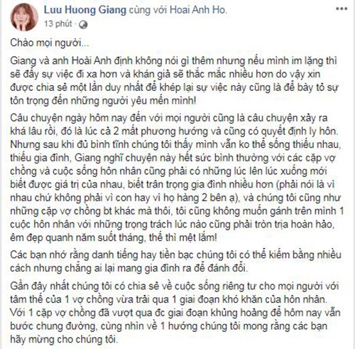 Luu Huong Giang len tieng chuyen ly hon, han gan voi Ho Hoai Anh-Hinh-2