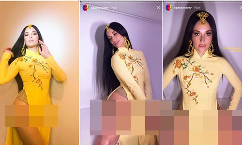 Ngoc Trinh mac ao dai lo “du het”... phan cam nhu ca si My