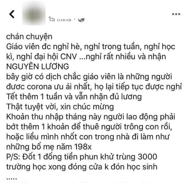 Phan no voi phu huynh mia mai giao vien nhan, nghi phong dich van duoc nguyen luong