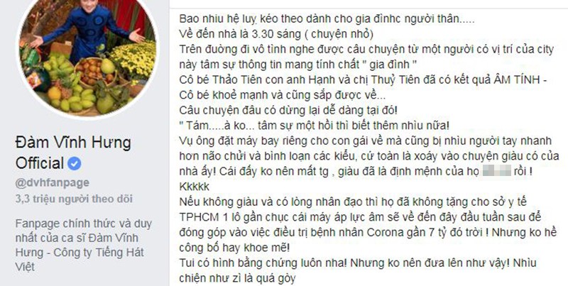 Dam Vinh Hung tiet lo gia dinh Tien Nguyen ung ho gan 7 ty chong Covid-19-Hinh-2