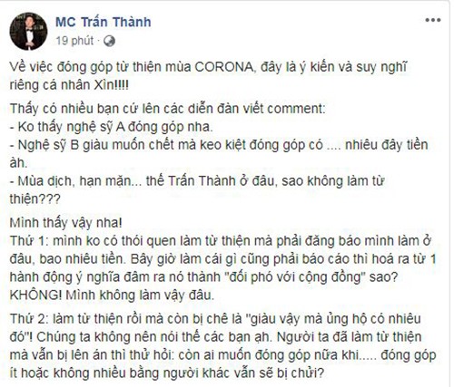 Tran Thanh dap tra khi bi hoi sao khong tu thien chong Covid-19, han man-Hinh-2