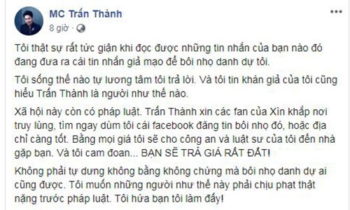 Tran Thanh nho phap luat vao cuoc khi bi tung tin 